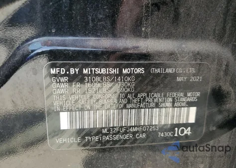 2021 Mitsubishi Mirage G4 Es из США, поврежденный, VIN ML32FUFJ4MHF07253